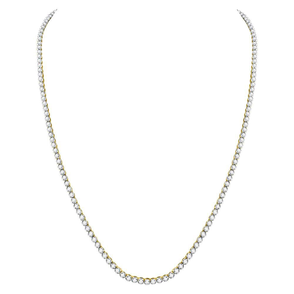 10kt Yellow Gold Mens Round Diamond 30-inch Tennis Chain Necklace 13-3/8 Cttw