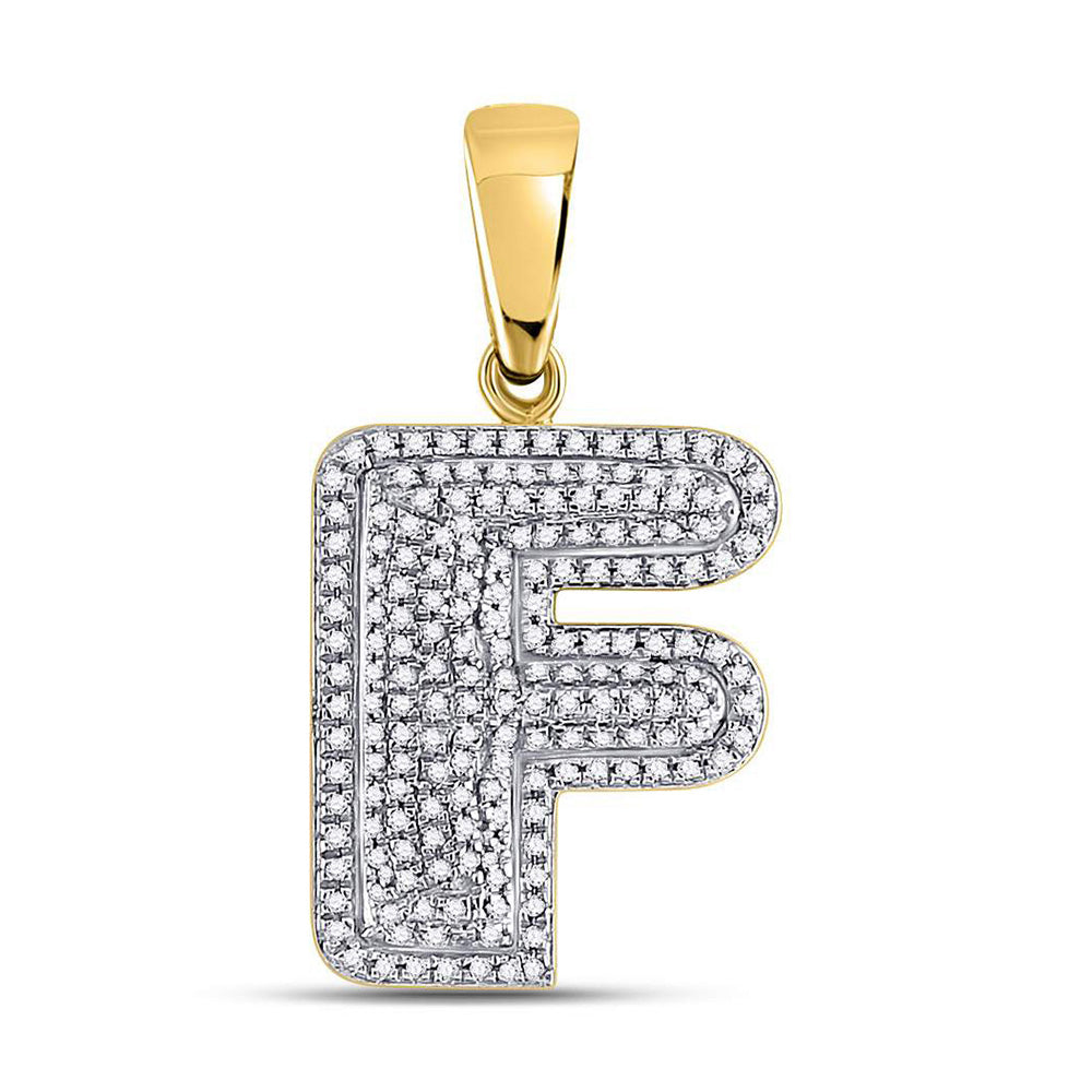 10kt Yellow Gold Mens Round Diamond Letter F Bubble Initial Charm Pendant 1/2 Cttw
