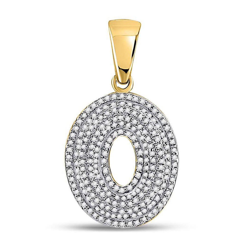 10kt Yellow Gold Mens Round Diamond Letter O Bubble Initial Charm Pendant 5/8 Cttw