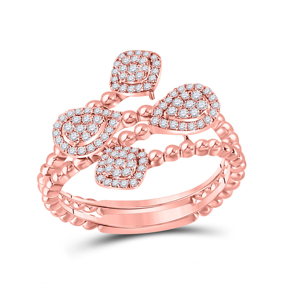 10kt Rose Gold Womens Round Diamond Beaded Geometric Wrap Fashion Ring 1/3 Cttw
