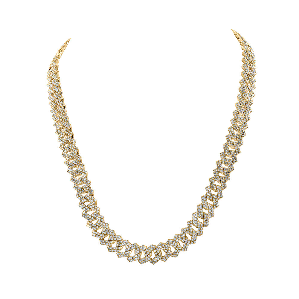 10kt Yellow Gold Mens Round Diamond 22-inch Cuban Link Chain Necklace 29-1/5 Cttw