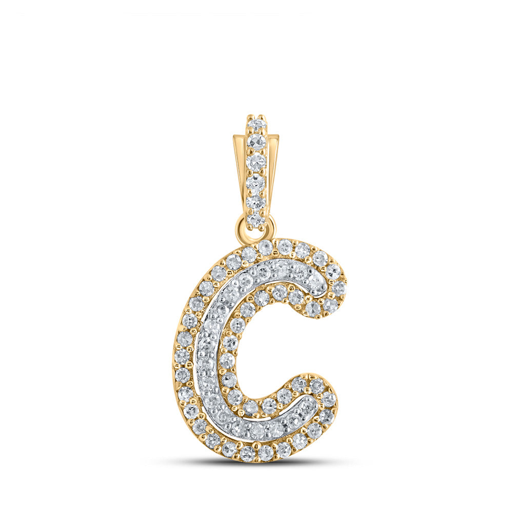 10kt Yellow Gold Womens Round Diamond C Initial Letter Pendant 1/6 Cttw