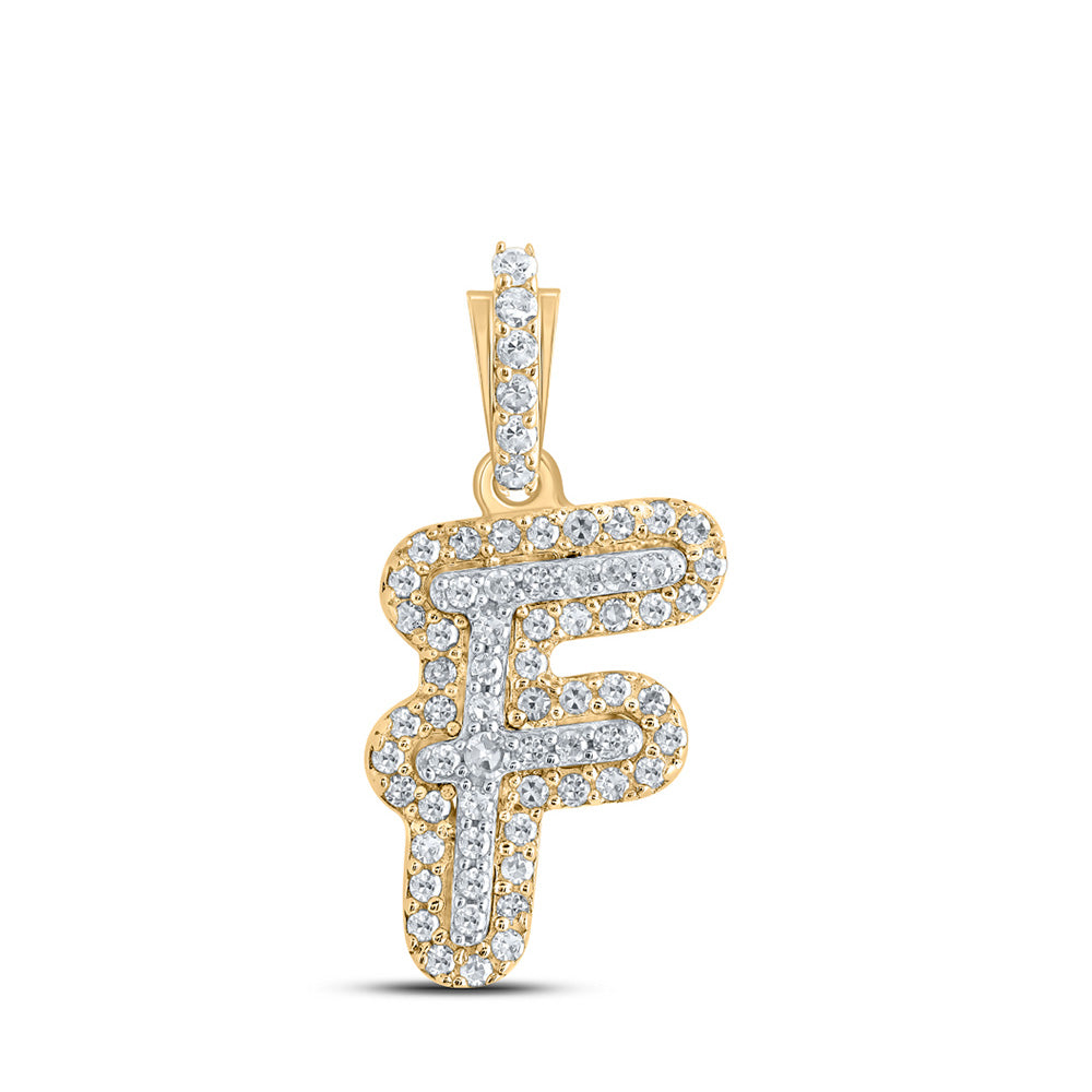 10kt Yellow Gold Womens Round Diamond F Initial Letter Pendant 1/6 Cttw