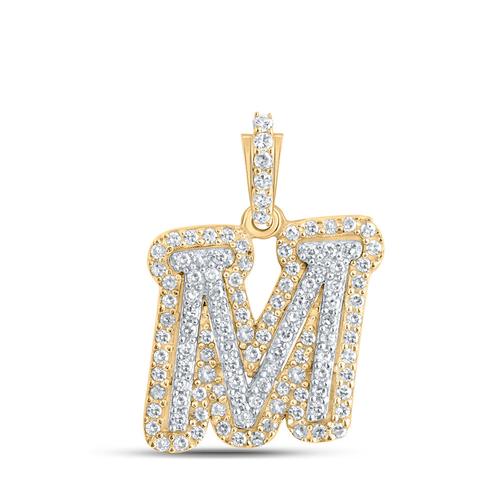 10kt Yellow Gold Womens Round Diamond M Initial Letter Pendant 1/4 Cttw