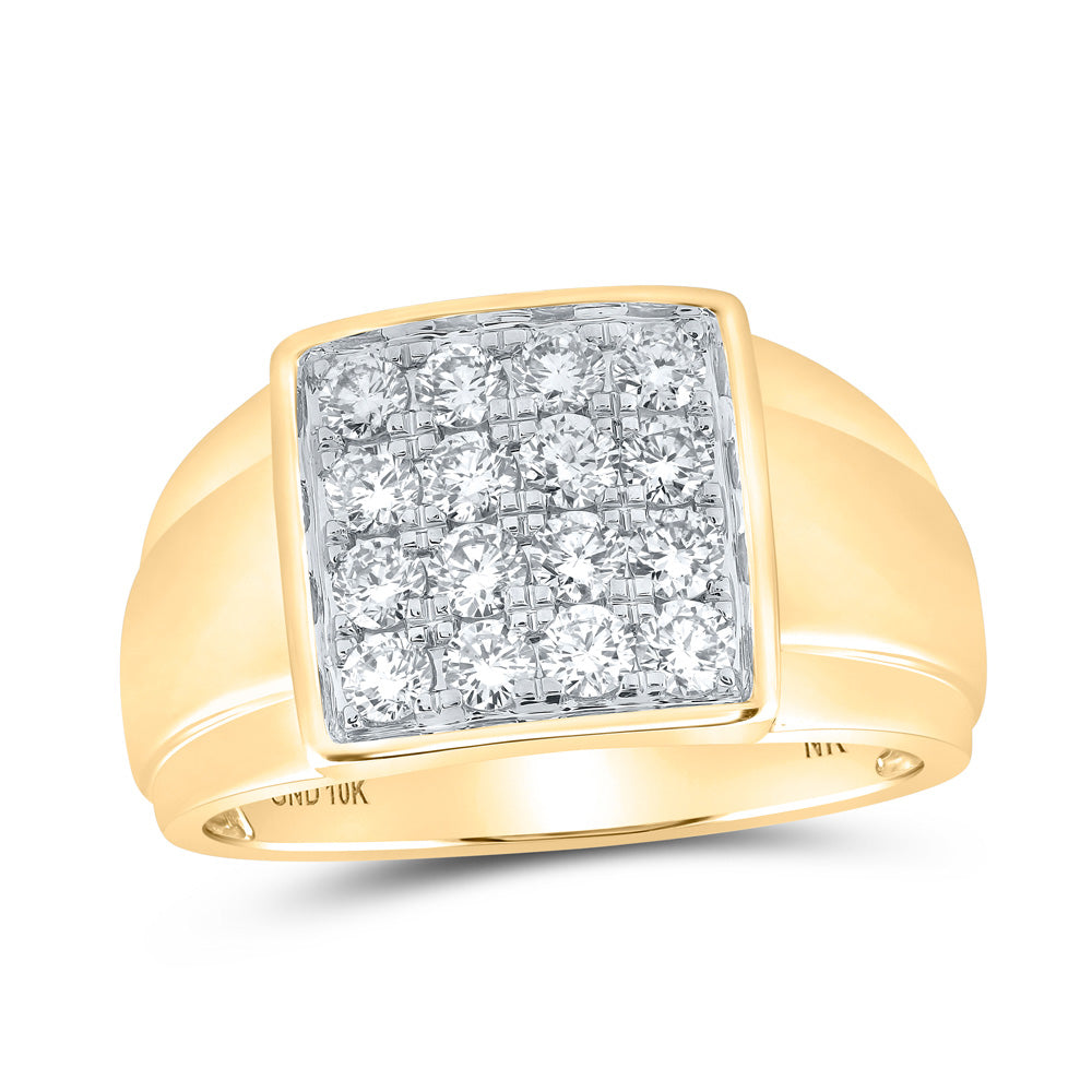 10kt Yellow Gold Mens Round Diamond Square Ring 1 Cttw