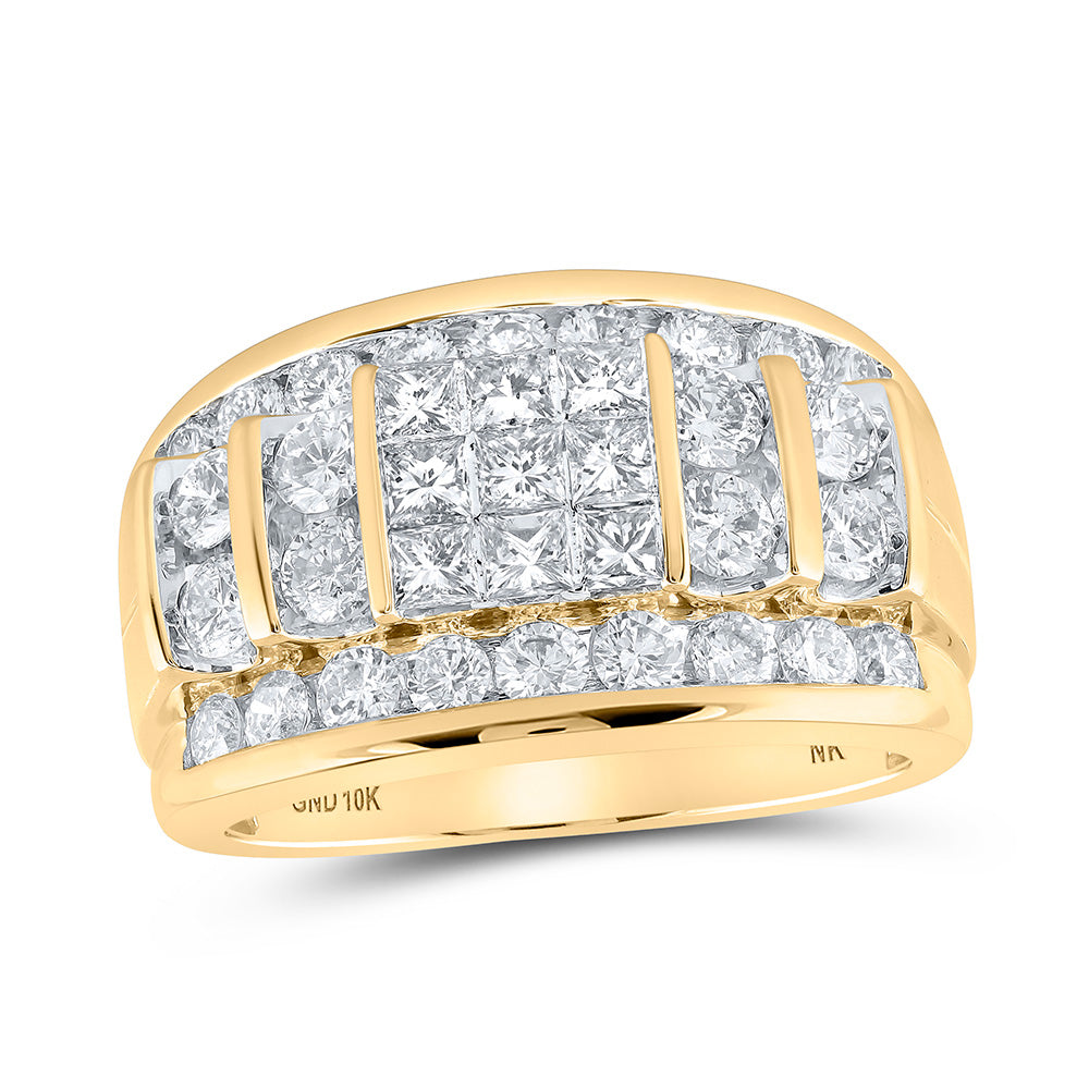 10kt Yellow Gold Mens Princess Diamond Round Band Ring 3 Cttw
