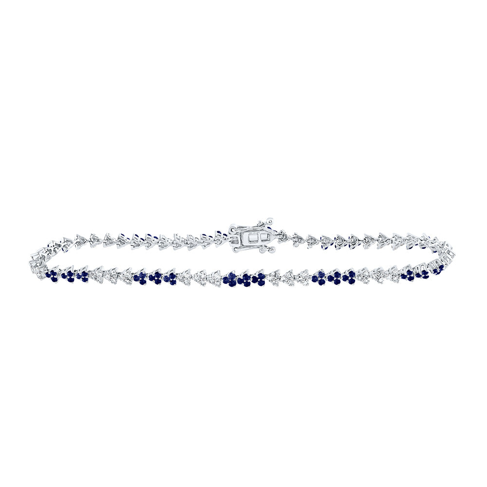14kt White Gold Womens Round Blue Sapphire Diamond Tennis Bracelet 1-3/4 Cttw