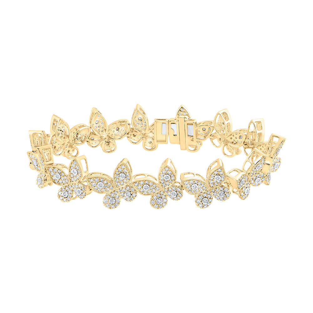10kt Yellow Gold Womens Round Diamond Butterfly Bracelet 3-3/8 Cttw