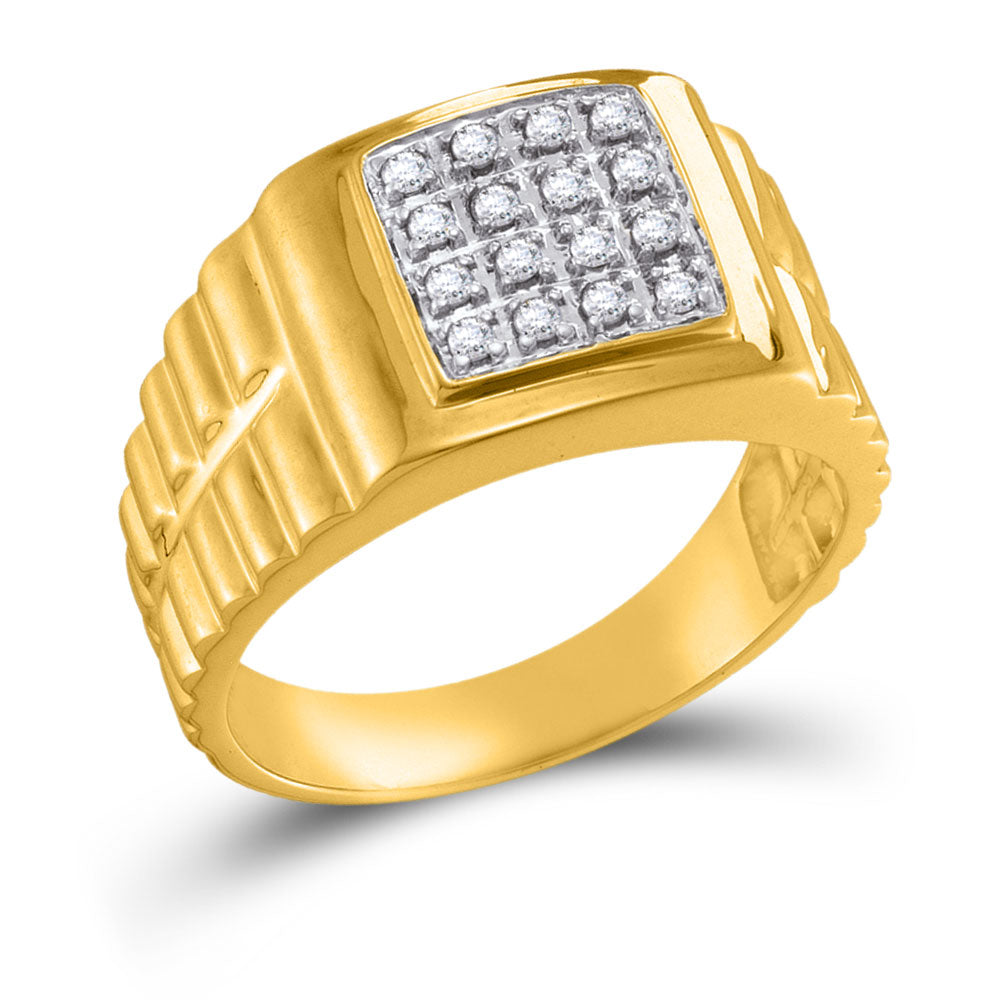 10kt Yellow Gold Mens Round Diamond Square 2-tone Cluster Ring 1/4 Cttw