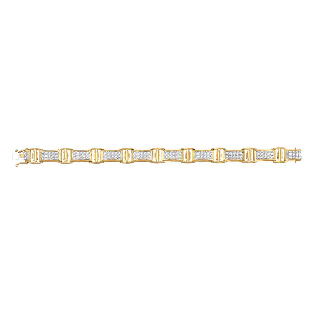 10kt Yellow Gold Mens Round Diamond Rectangle Link Bracelet 1-5/8 Cttw
