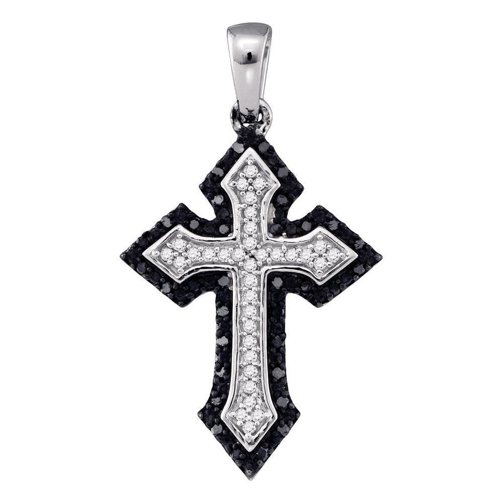 10k White Gold Black Color Enhanced Diamond Cross Crucifix Womens Pendant 1/5 Cttw
