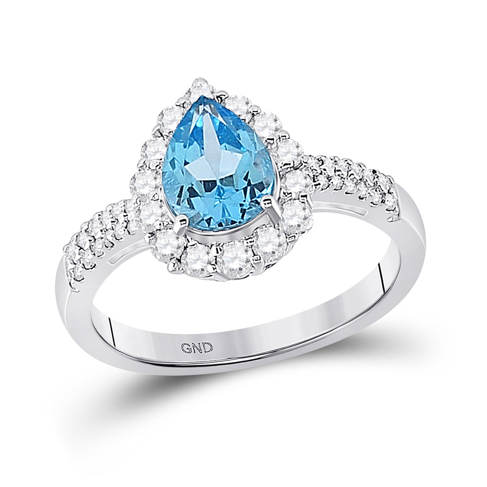 10kt White Gold Womens Pear Synthetic Blue Topaz Solitaire Ring 2 Cttw