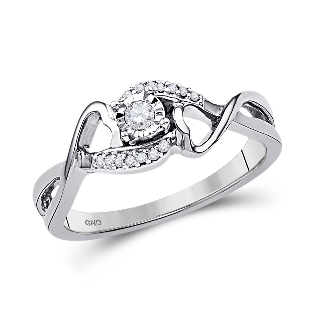 10kt White Gold Womens Round Diamond Heart Ring 1/8 Cttw