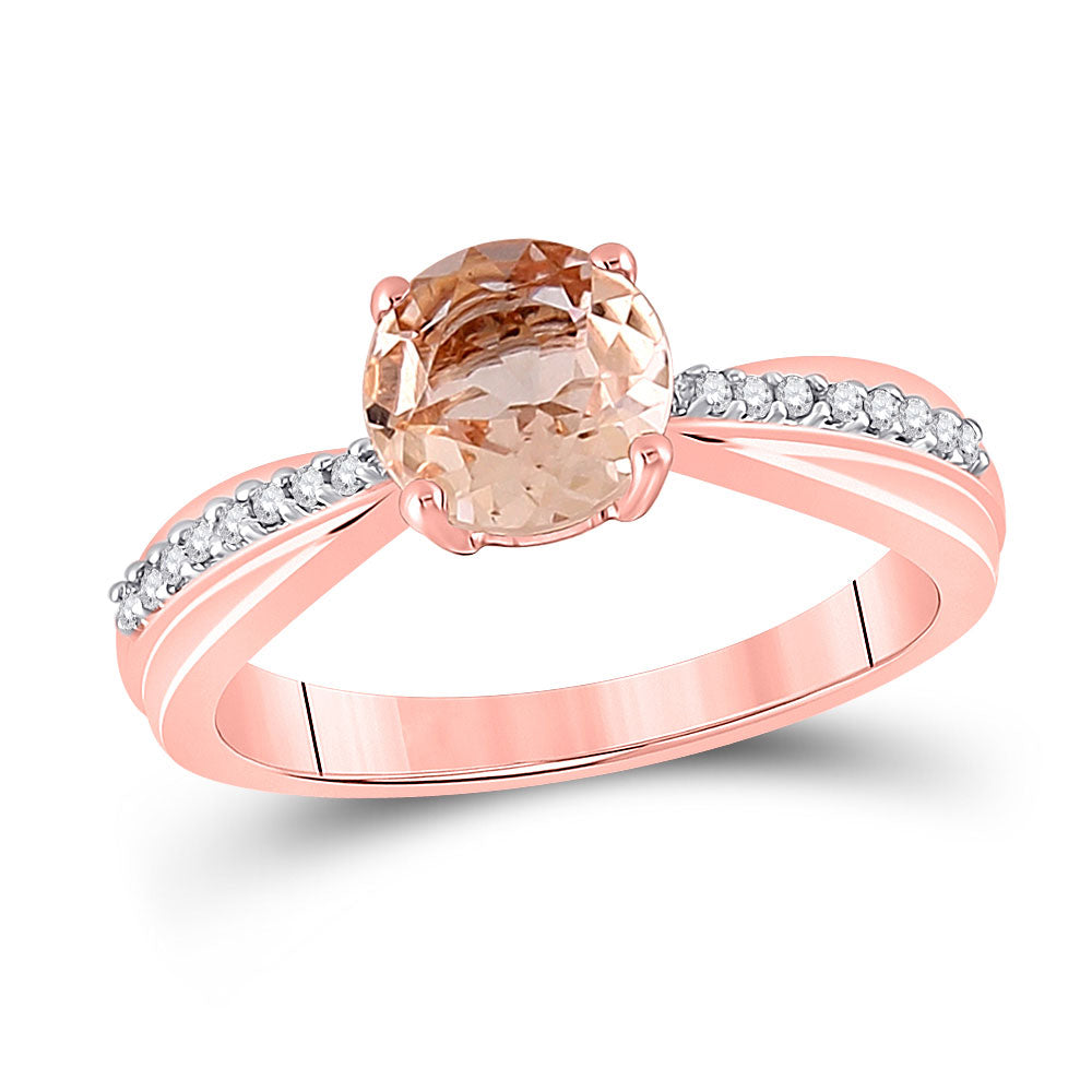 10kt Rose Gold Womens Round Morganite Diamond Solitaire Ring 7/8 Cttw