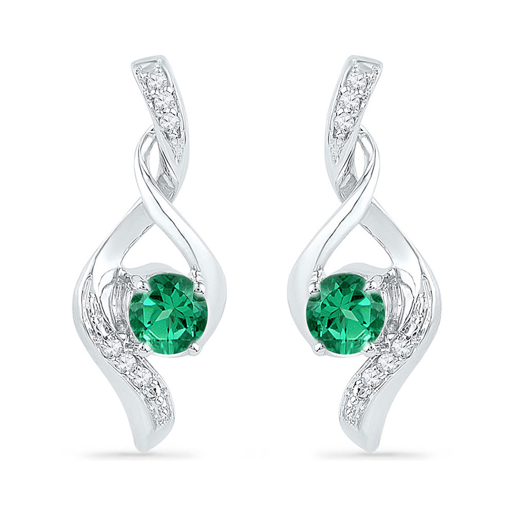10kt White Gold Womens Round Synthetic Emerald Fashion Earrings 1/3 Cttw