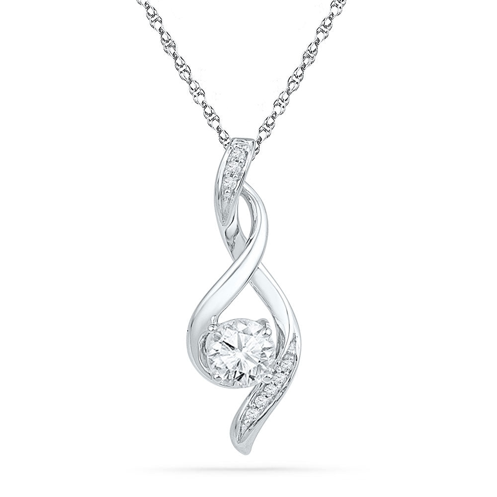 10kt White Gold Womens Round Lab-Created White Sapphire Solitaire Pendant 3/4 Cttw