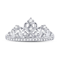 Load image into Gallery viewer, 10k White Gold Round Diamond Womens Womens Crown Tiara Cocktail Band 1/5 Cttw
