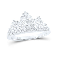 Load image into Gallery viewer, 10k White Gold Round Diamond Womens Womens Crown Tiara Cocktail Band 1/5 Cttw
