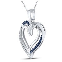 Load image into Gallery viewer, 10kt White Gold Womens Round Blue Color Enhanced Diamond Heart Pendant 1/6 Cttw
