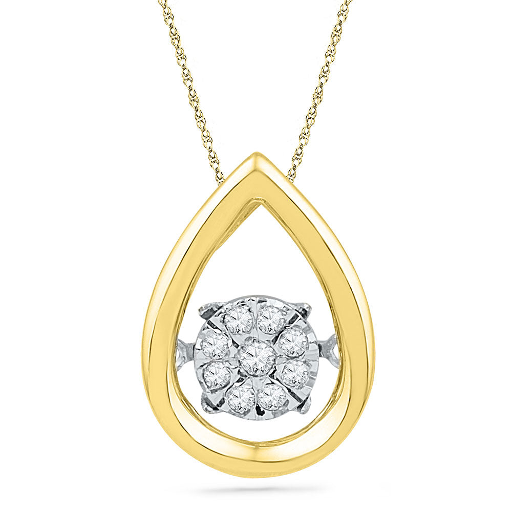 10kt Yellow Gold Womens Round Diamond Moving Twinkle Teardrop Pendant 1/12 Cttw
