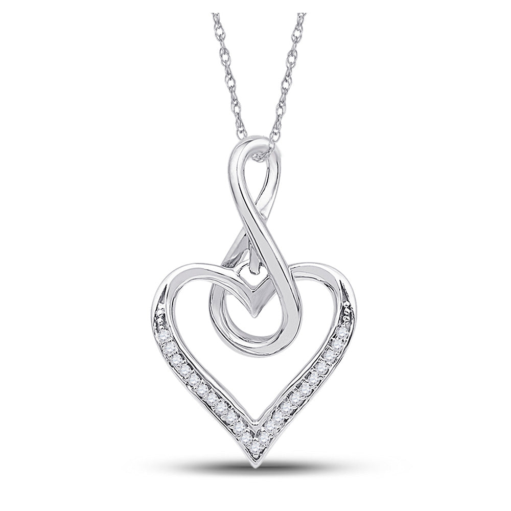 10kt White Gold Womens Round Diamond Infinity Heart Pendant 1/20 Cttw