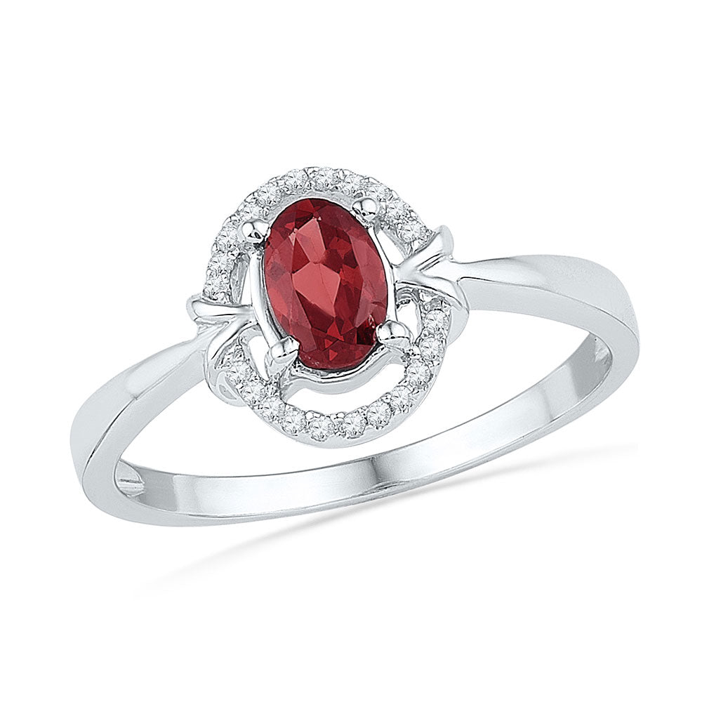 Sterling Silver Womens Oval Lab-Created Garnet Solitaire Ring 3/4 Cttw