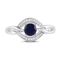 Load image into Gallery viewer, Sterling Silver Womens Round Synthetic Blue Sapphire Solitaire Diamond Ring 5/8 Cttw
