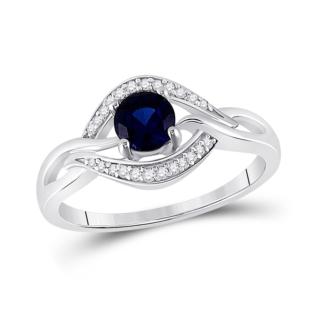 Sterling Silver Womens Round Synthetic Blue Sapphire Solitaire Diamond Ring 5/8 Cttw