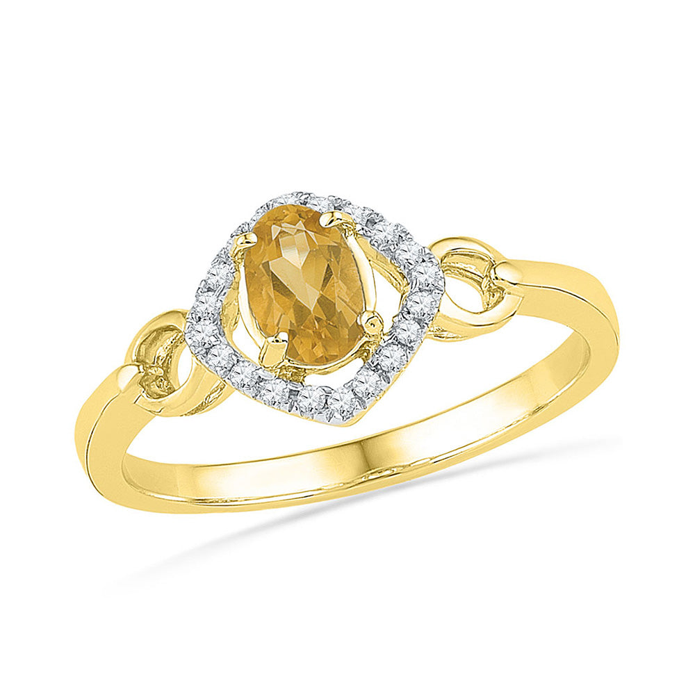 10kt Yellow Gold Womens Oval Synthetic Citrine Solitaire Diamond Ring 1/2 Cttw