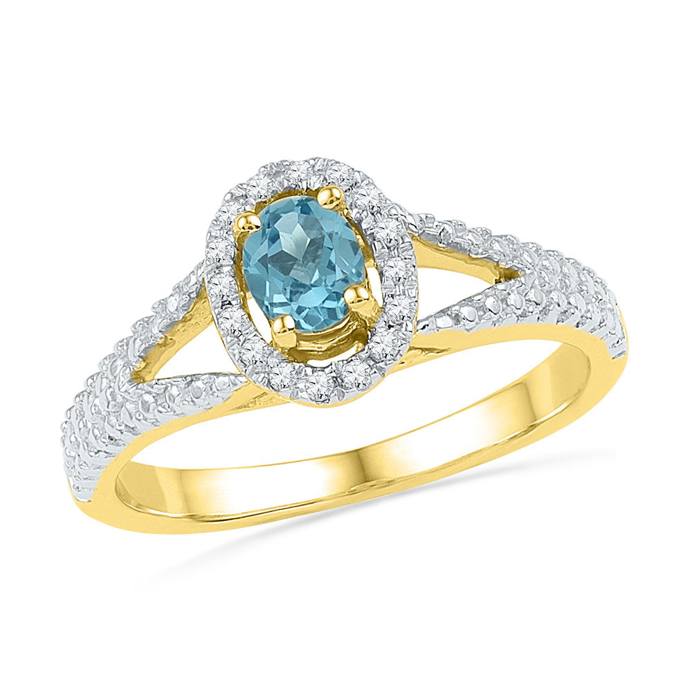 10kt Yellow Gold Womens Oval Lab-Created Blue Topaz Solitaire Ring 5/8 Cttw