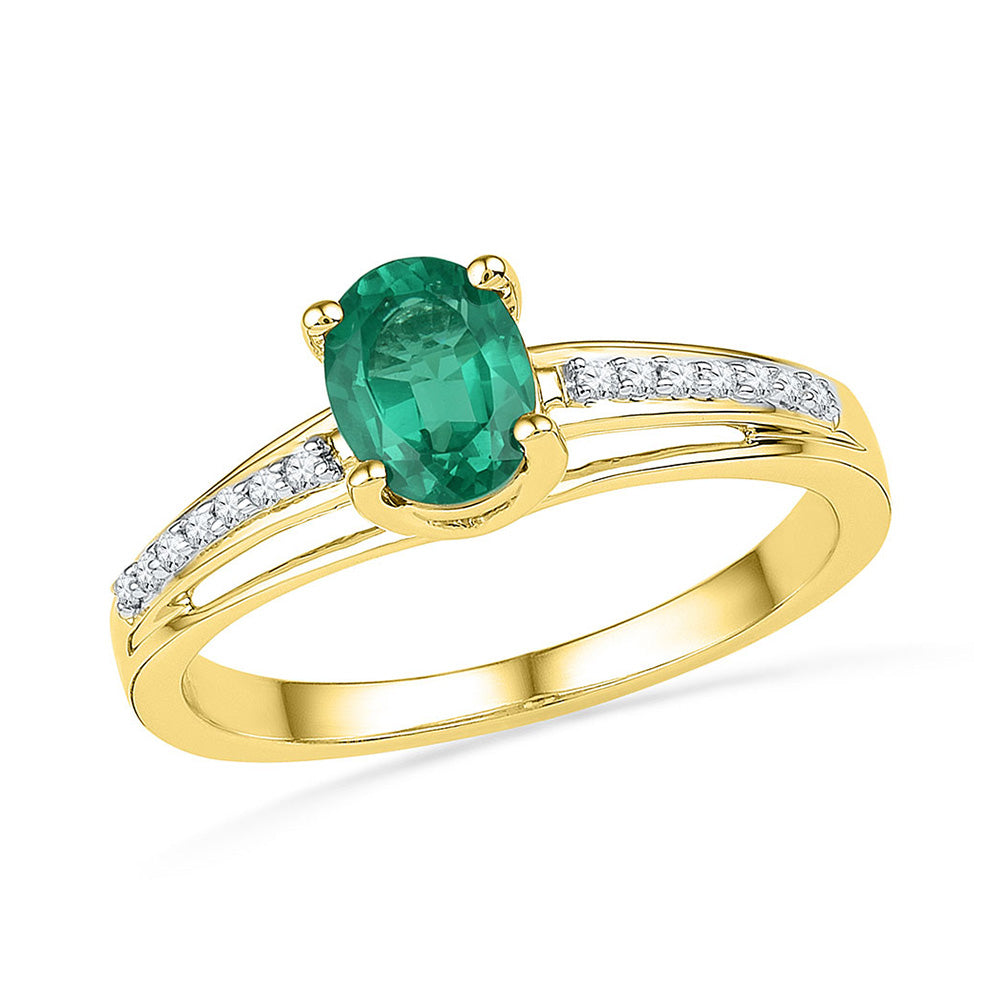 10kt Yellow Gold Womens Oval Synthetic Emerald Solitaire Ring 1/12 Cttw
