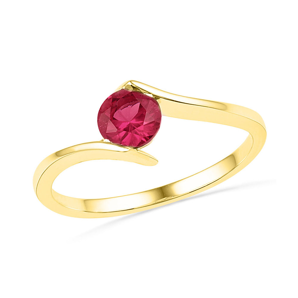 10kt Yellow Gold Womens Round Synthetic Ruby Solitaire Ring 3/4 Cttw