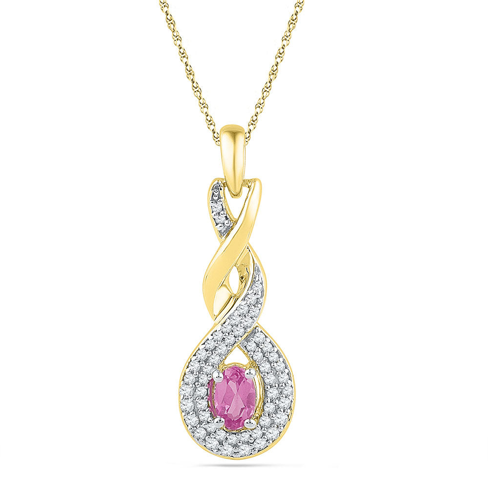 10kt Yellow Gold Womens Pear Lab-Created Pink Sapphire Fashion Pendant 1/5 Cttw