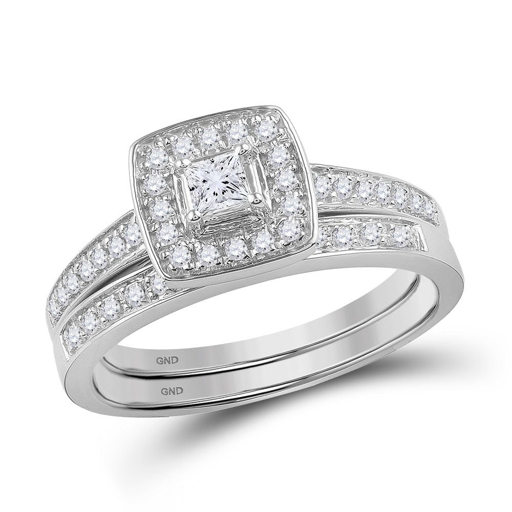 10kt White Gold Princess Diamond Bridal Wedding Ring Band Set 1/3 Cttw