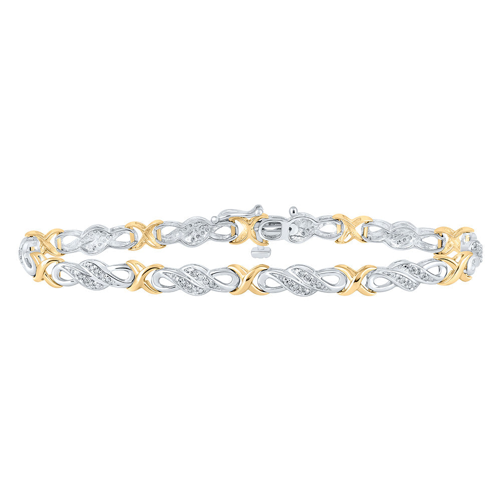 10kt Two-tone Gold Womens Round Diamond Link Infinity Bracelet 1/3 Cttw