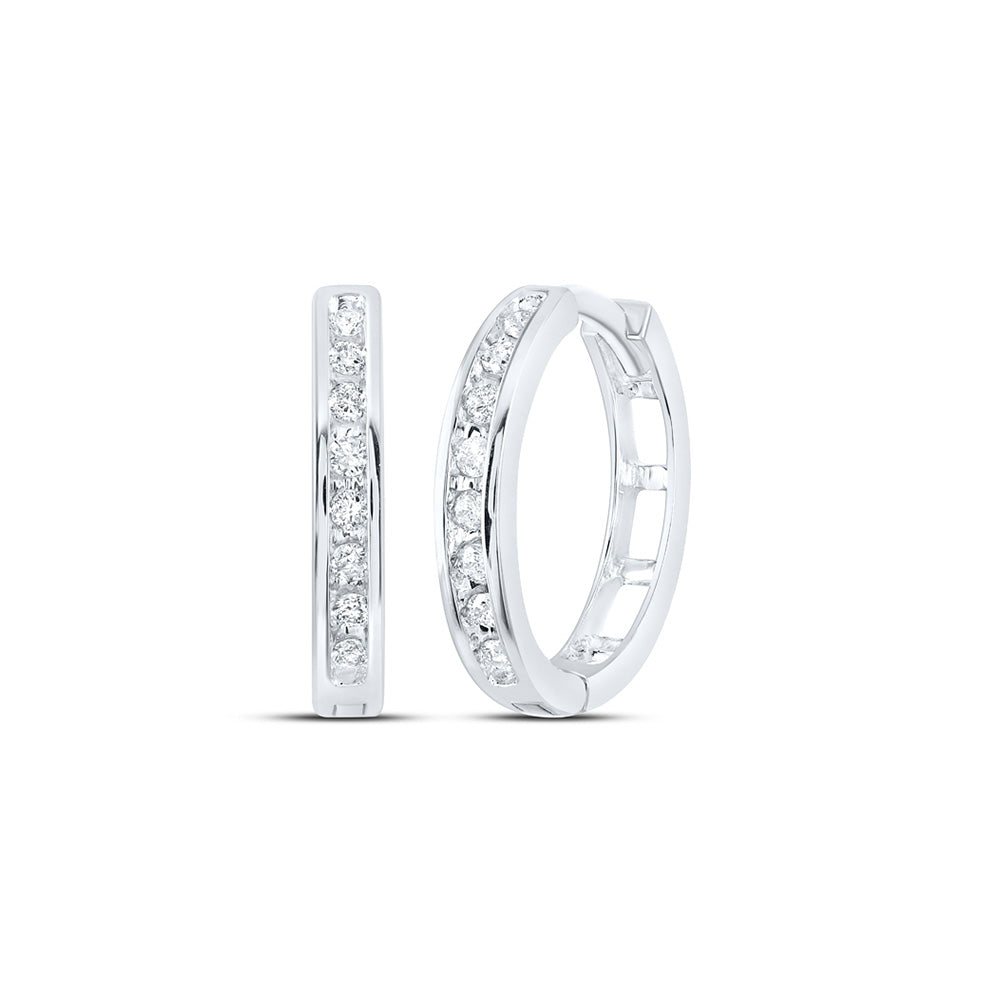 10kt White Gold Womens Round Diamond Hoop Earrings 1/5 Cttw