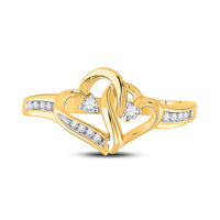 Load image into Gallery viewer, 10kt Yellow Gold Womens Round Diamond Double Heart Ring 1/10 Cttw
