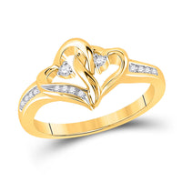 Load image into Gallery viewer, 10kt Yellow Gold Womens Round Diamond Double Heart Ring 1/10 Cttw
