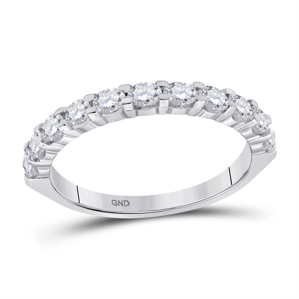 14kt White Gold Womens Round Diamond Wedding Single Row Band 1 Cttw