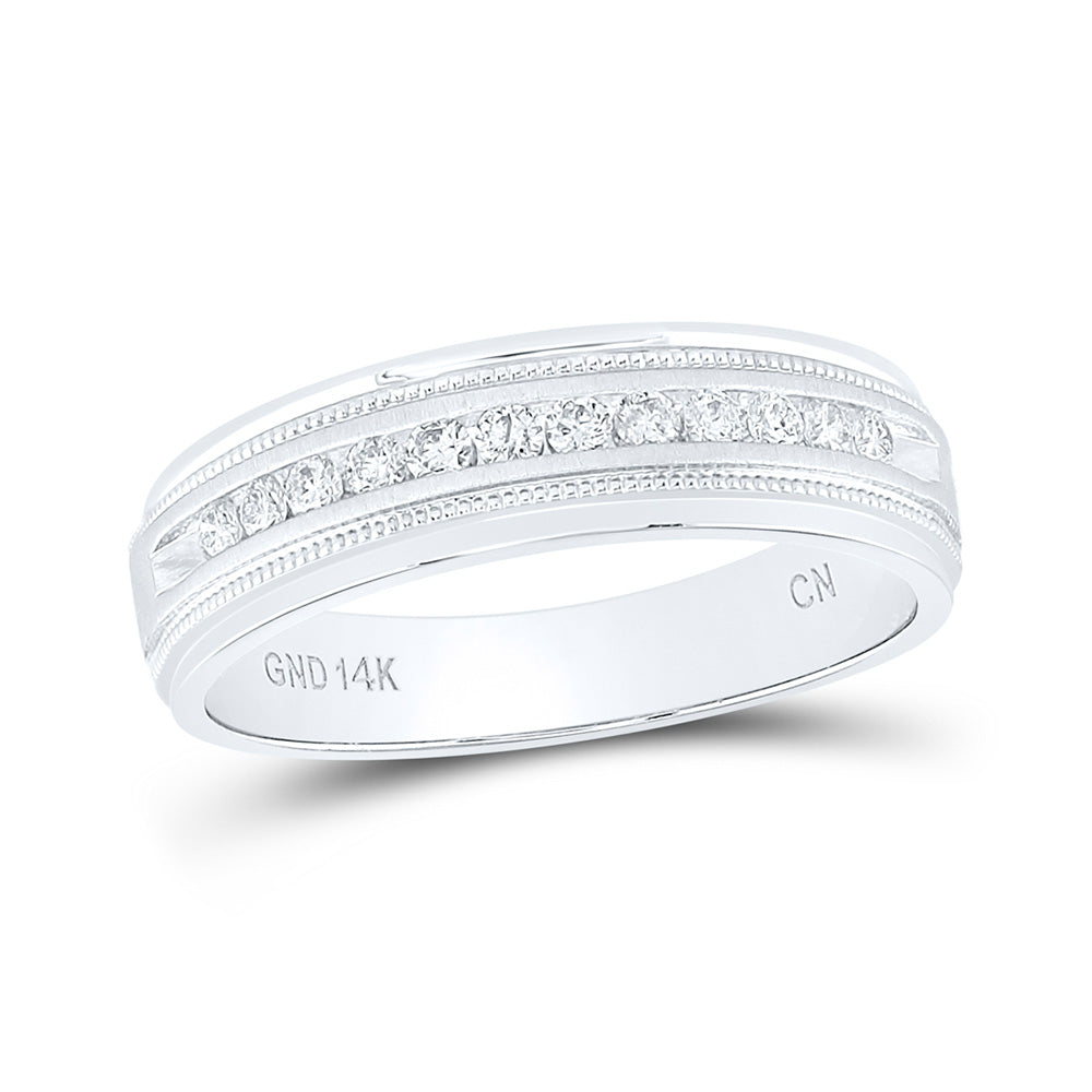 14k White Gold Mens Round Diamond Comfort-fit Wedding Anniversary Band 1/4 Cttw