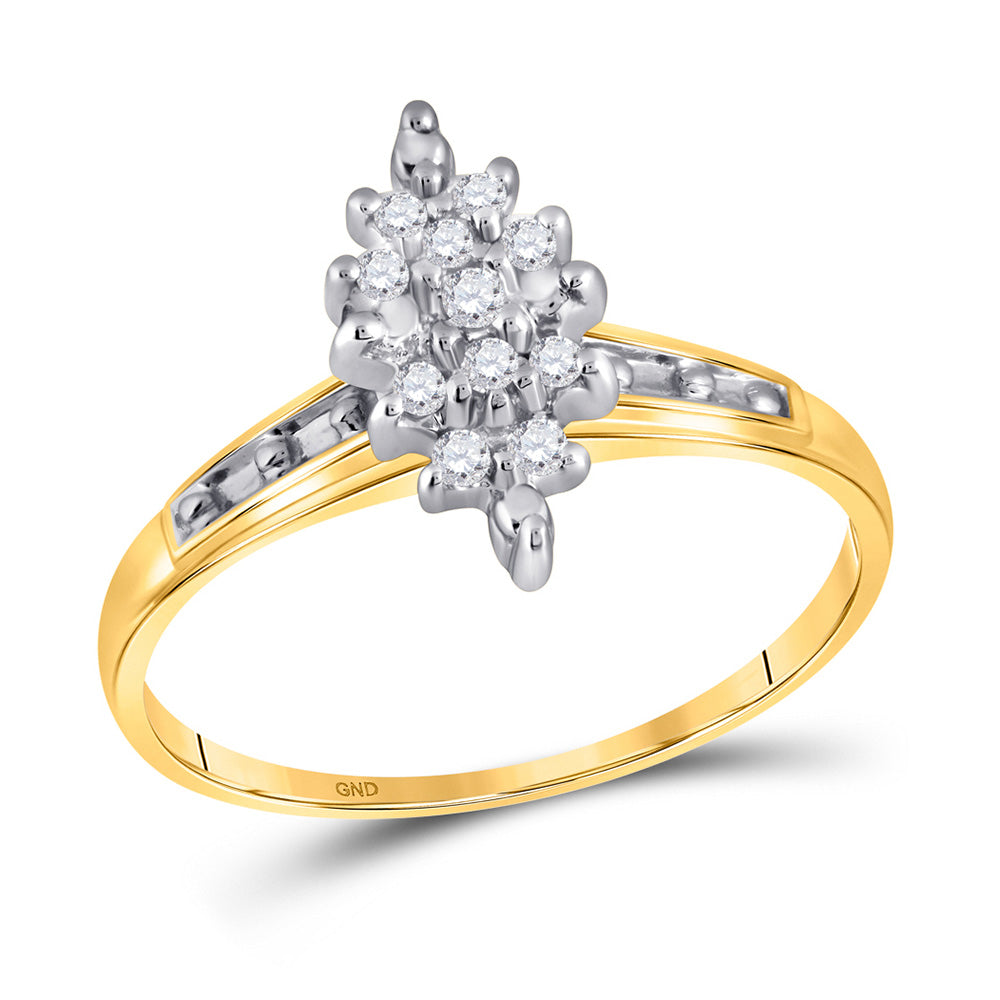 10kt Yellow Gold Womens Round Diamond Marquise-shape Cluster Ring 1/10 Cttw