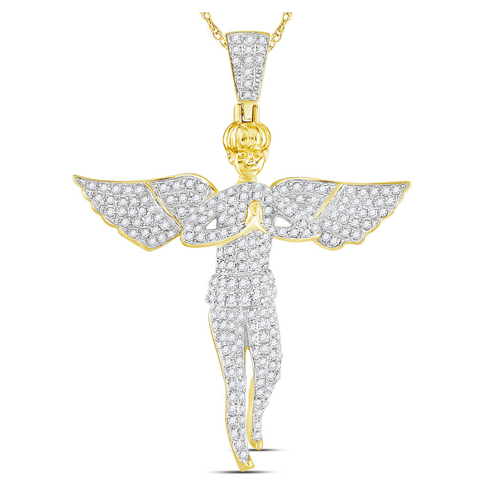 10kt Yellow Gold Mens Round Diamond Angel Charm Pendant 1 Cttw