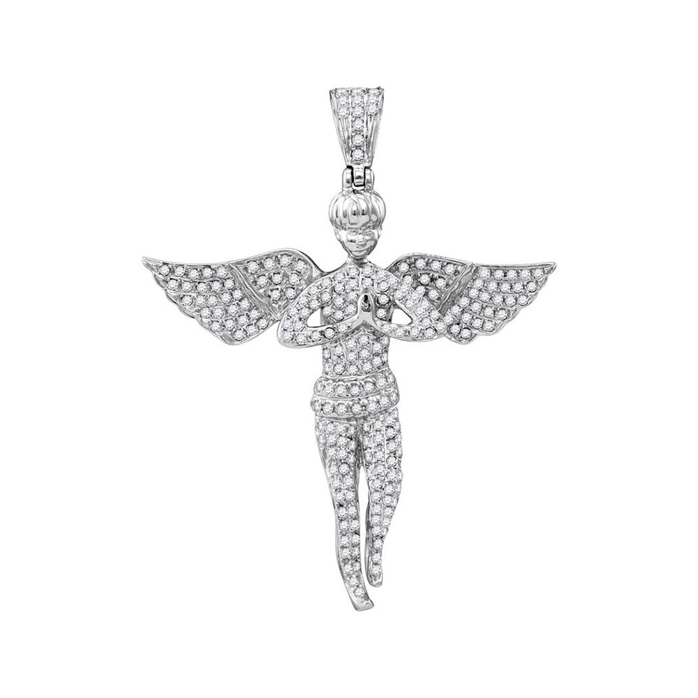 10kt White Gold Mens Round Diamond Angel Charm Pendant 1 Cttw