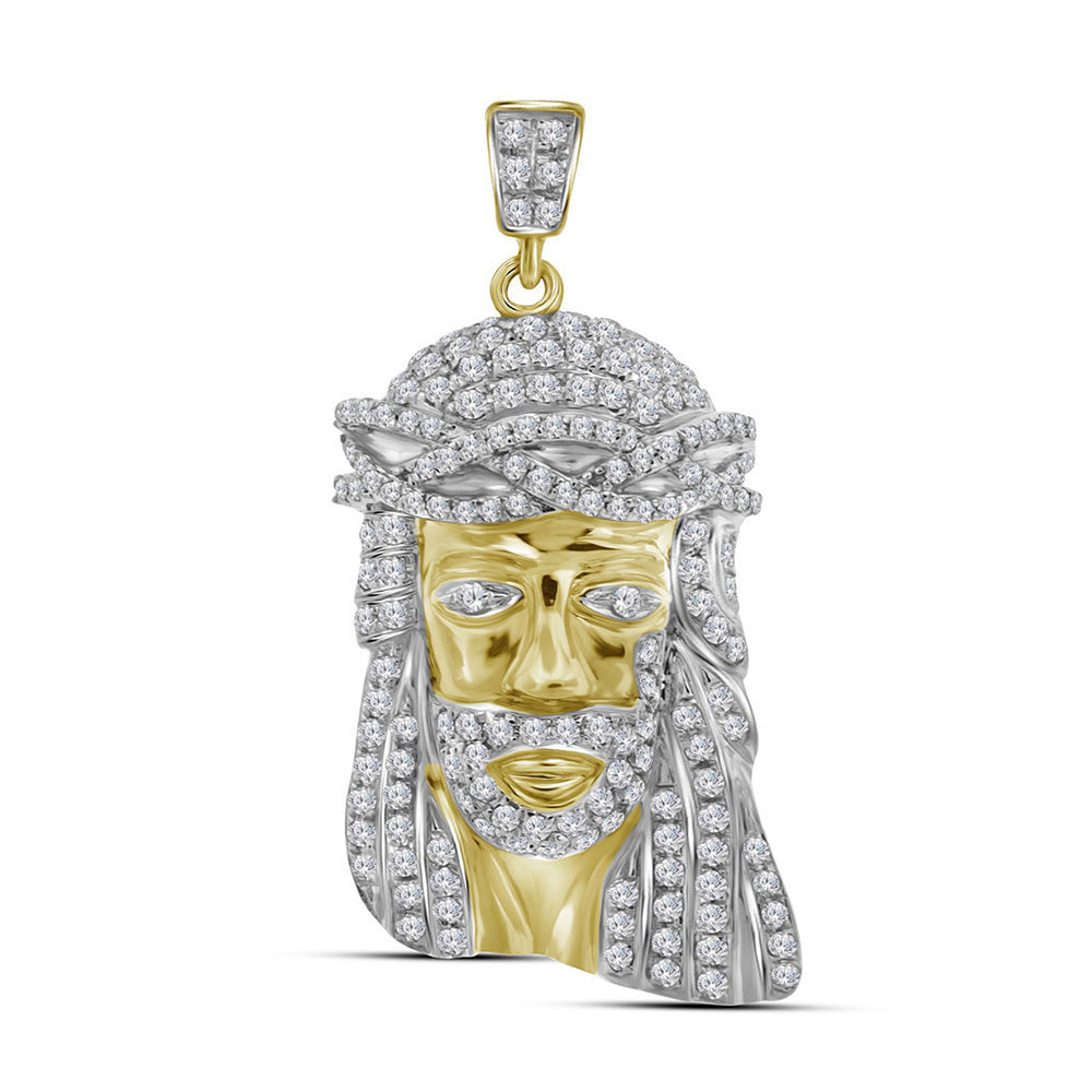 10kt Yellow Gold Mens Round Diamond Jesus Face Charm Pendant 3/4 Cttw