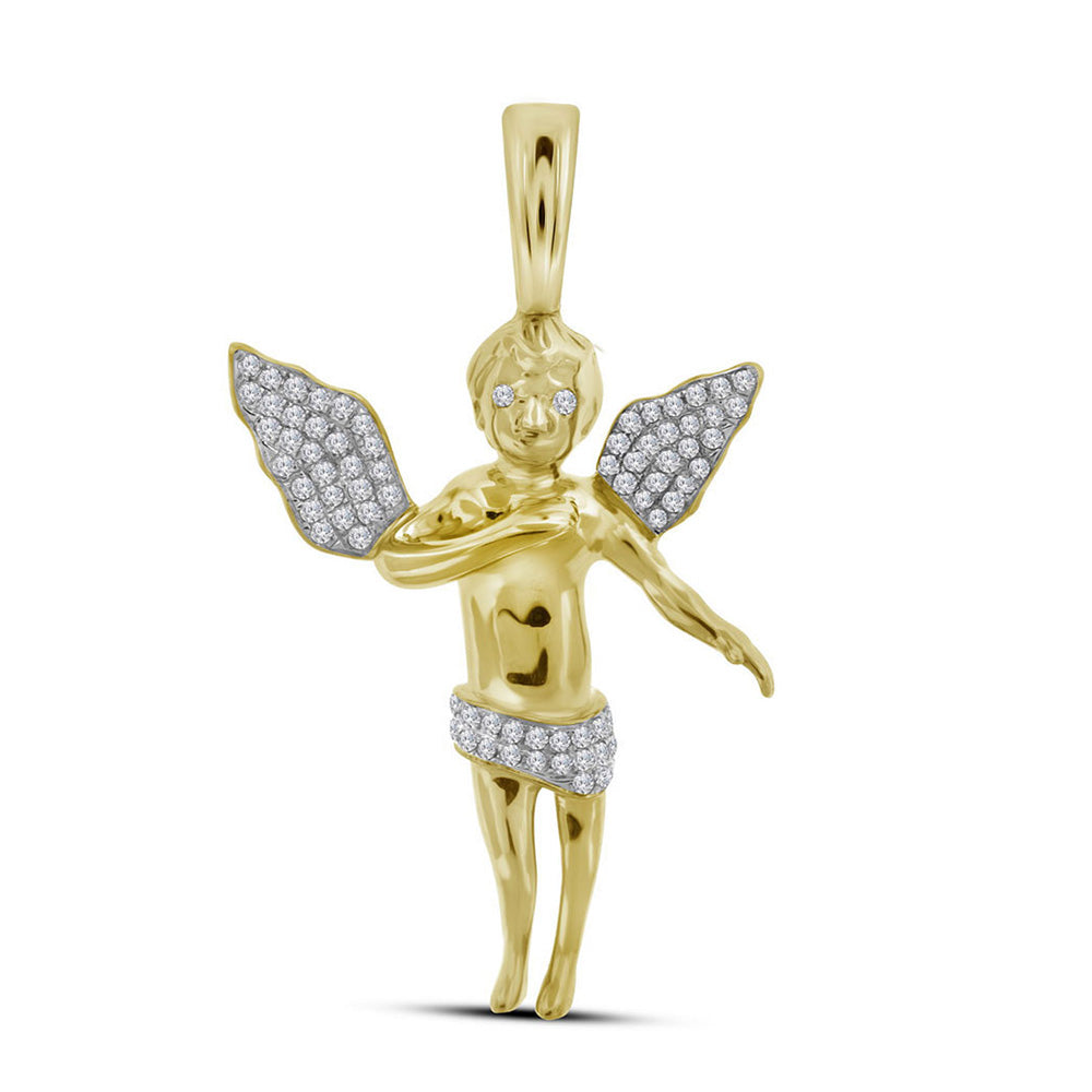 10kt Yellow Gold Mens Round Diamond Angel Charm Pendant 1/2 Cttw