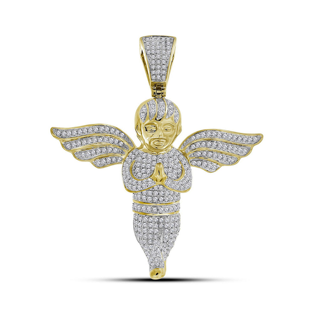 10kt Yellow Gold Mens Round Diamond Angel Charm Pendant 1-1/2 Cttw