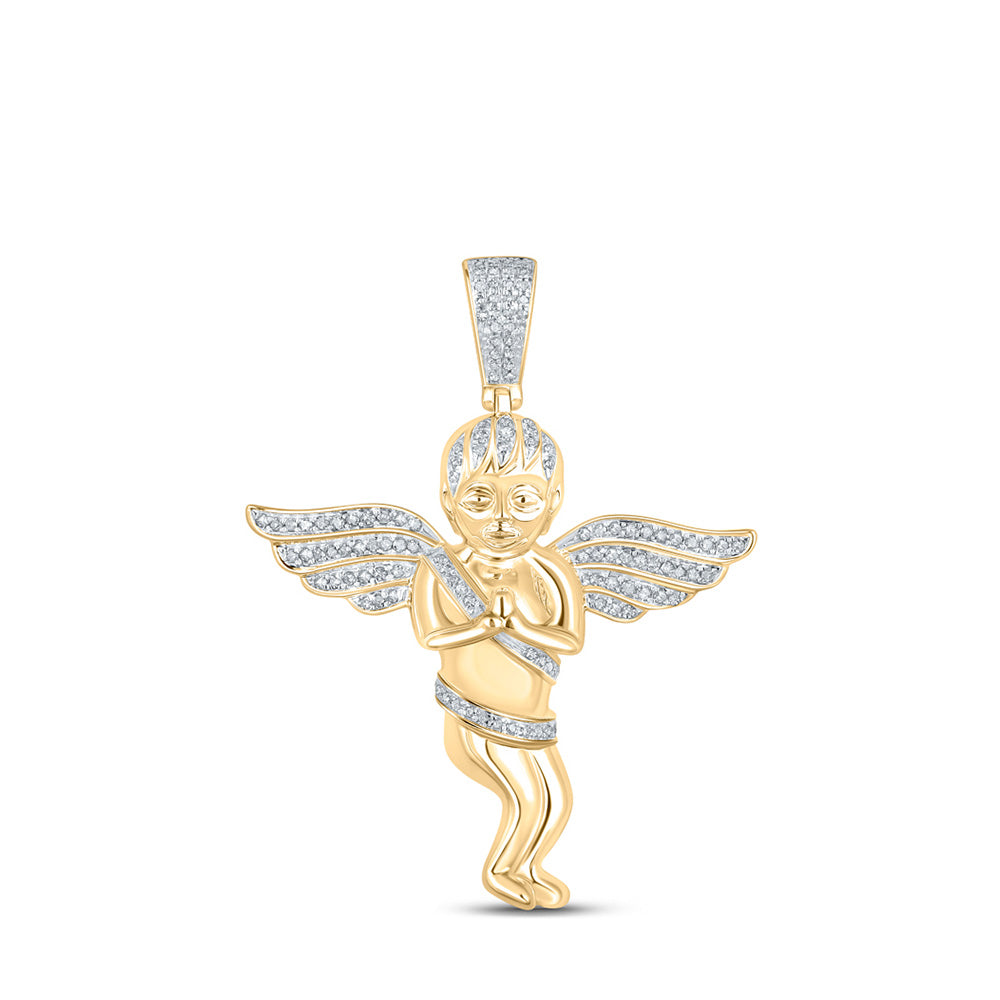 10kt Yellow Gold Mens Round Diamond Angel Cherub Charm Pendant 1/2 Cttw