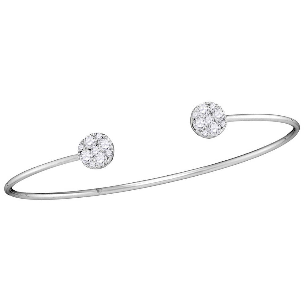 18kt White Gold Womens Round Diamond Bisected Cluster Bangle Bracelet 3/4 Cttw