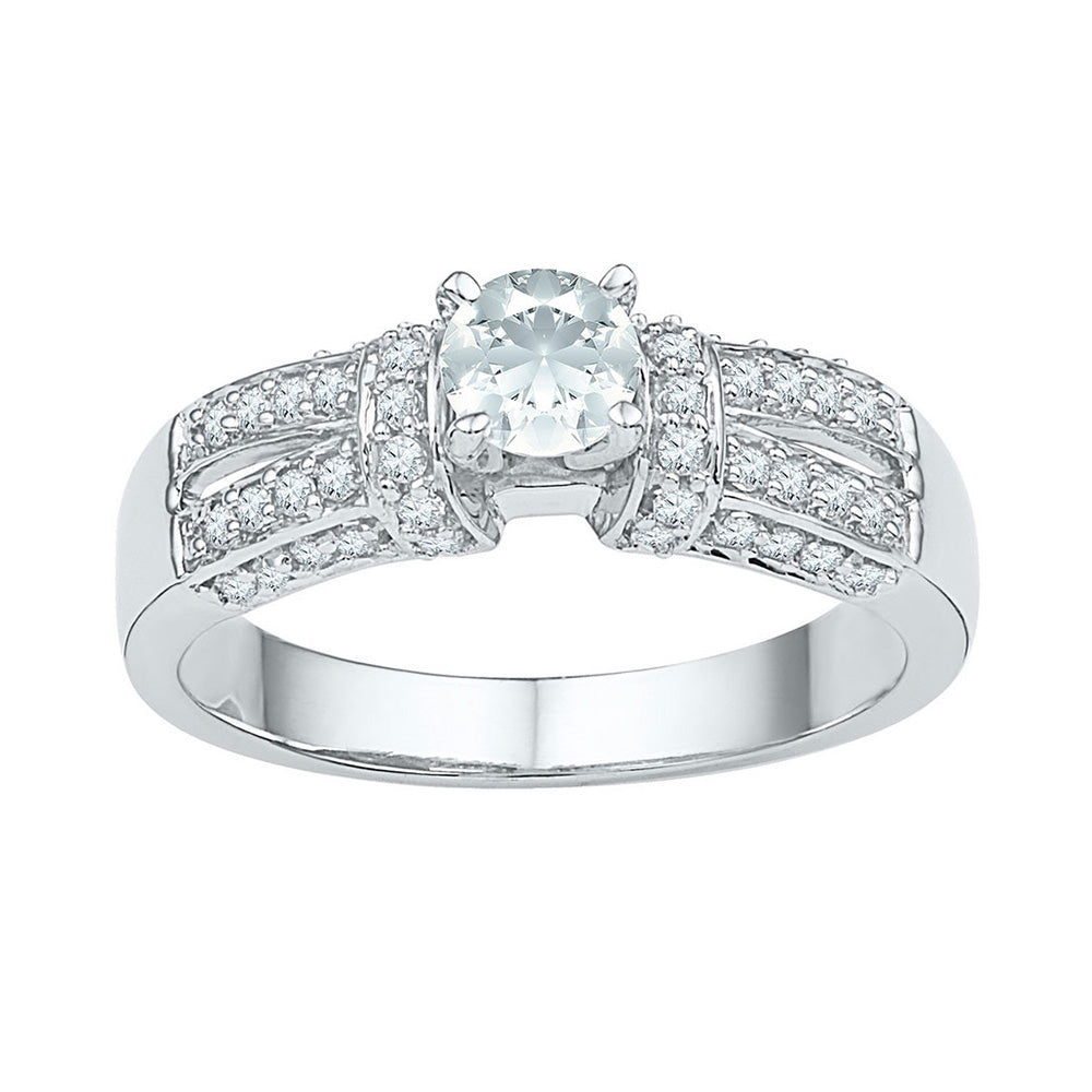 10kt White Gold Womens Round Synthetic Sapphire Solitaire Ring 3/4 Cttw