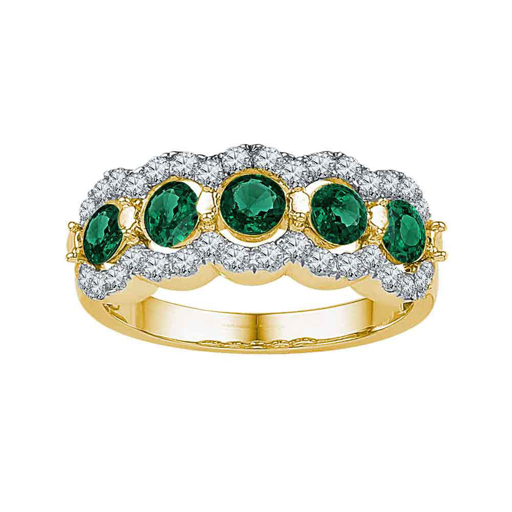 10kt Yellow Gold Womens Round Lab-Created Emerald Fashion Ring 2 Cttw